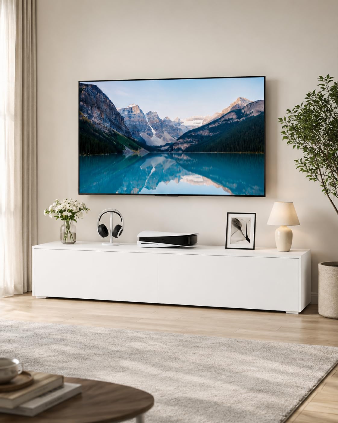 Mobile TV Soggiorno, Mobiletto TV, Parete Attrezzata Soggiorno Moderna con magazzino e risparmio di spazio (180 x 33 x 33 cm)