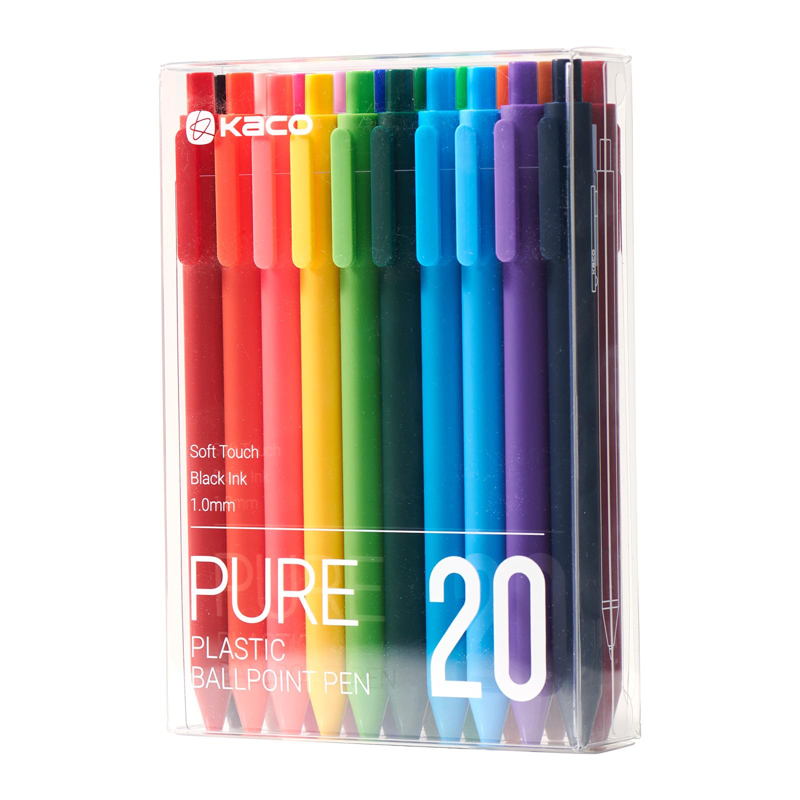 Kaco 20 Pieces Ballpoint Pens PURE, Black Ink Pens, 1.0 mm Medium Point, 20 Count Pack Pens for Journaling Note Taking