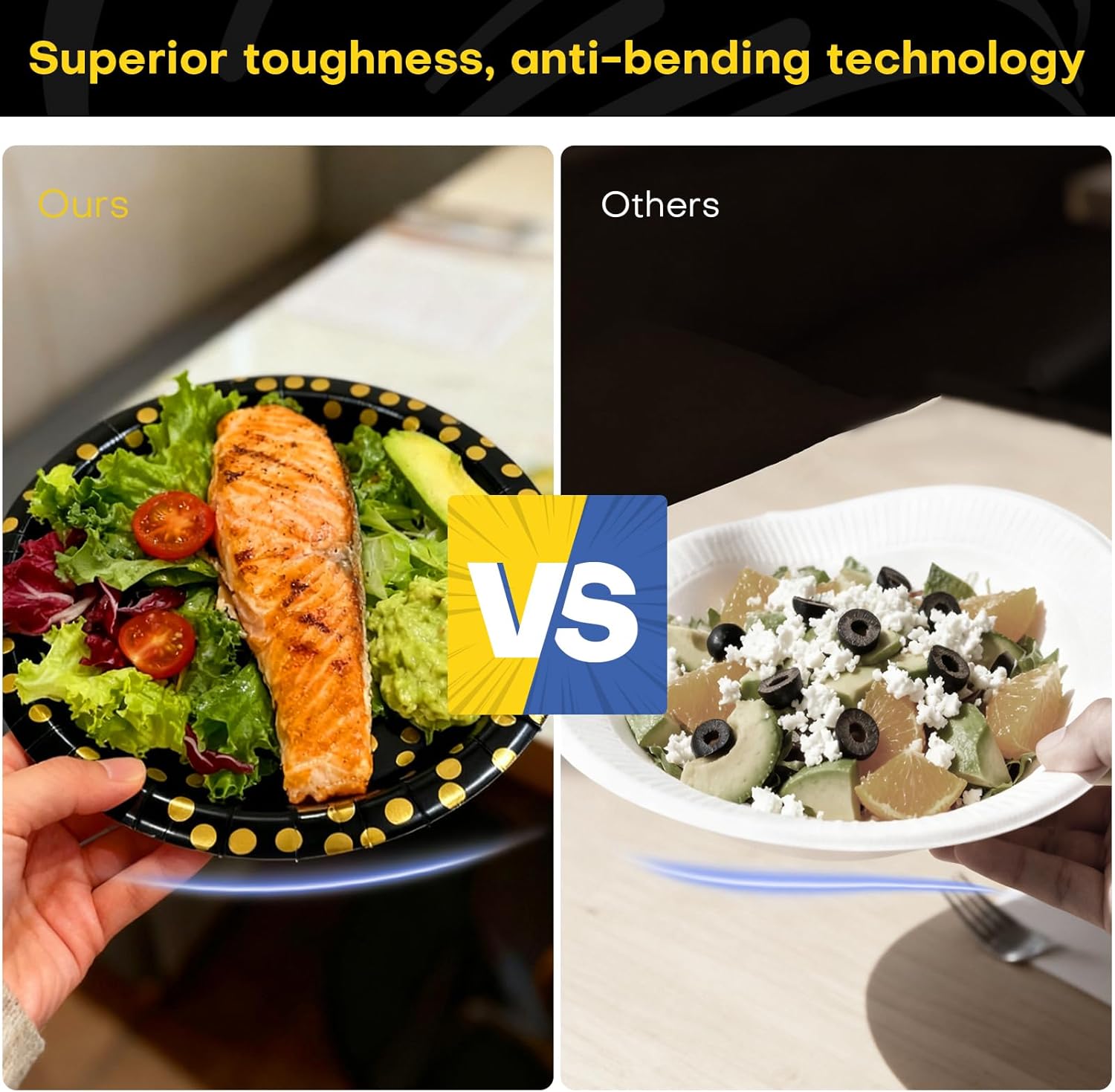 Disposable Plates for Party 50 Sets, Holiday Paper Plates and Napkins w/Cutlery & Cups, Heavy Duty Golden Dot Black Paper Plates and Napkins Cups for Baby Shower Birthday Wedding