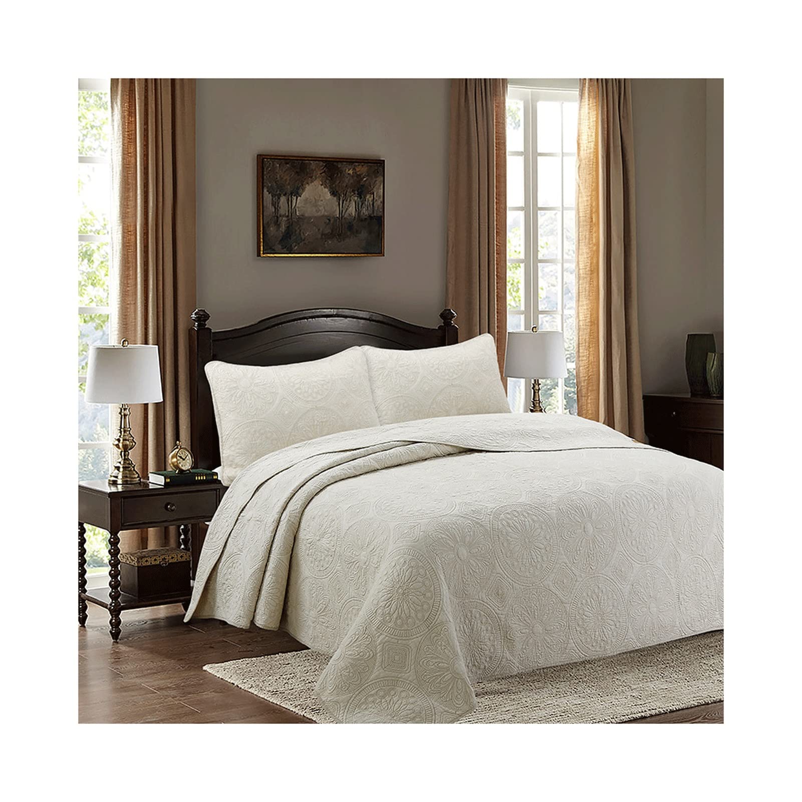 3-Piece Full/Queen King Quilt Sets with Pillow Shams 100% Cotton Full/Queen King Bedding Bedspread Reversible Coverlet Set for All-Season (Color : A, Size : 230x250cm-90x98 inch)