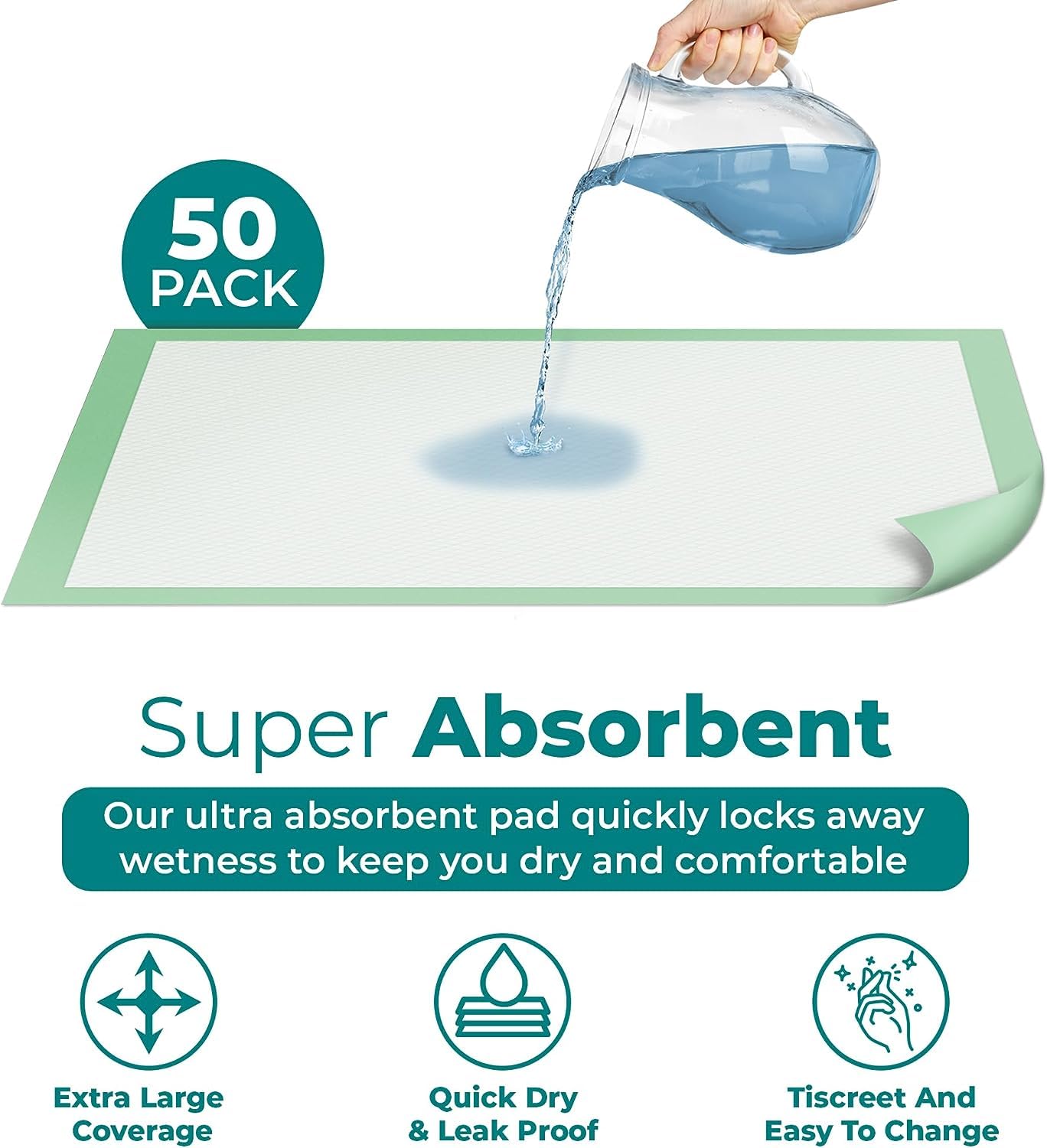 Almohadillas desechables para adultos, 50 unidades, extra grandes, a prueba de fugas, para incontinencia, ideales para adultos, bebés, superabsorbentes (17 x 24)