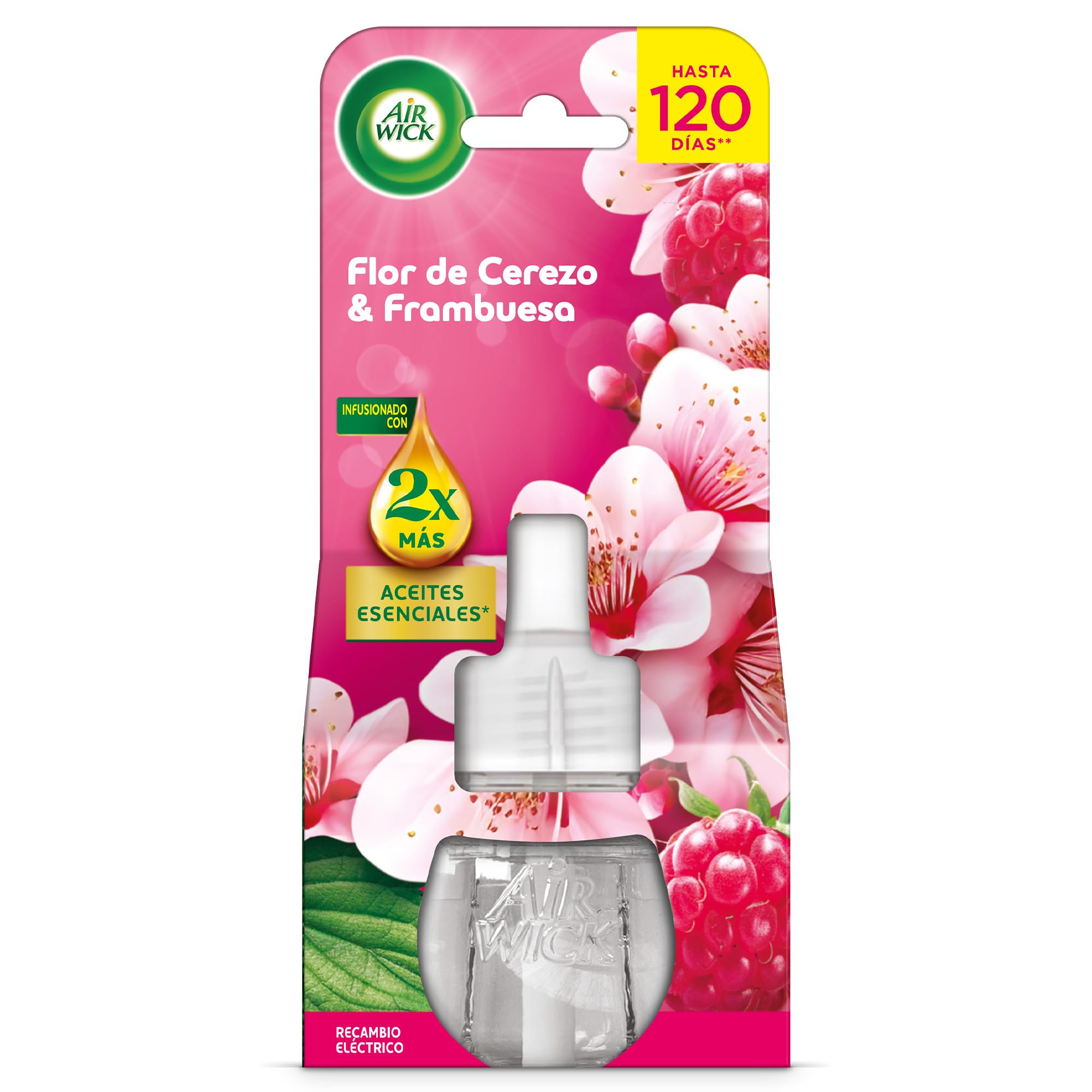 Air Wick Recambio para Ambientador Eléctrico con aroma a Flor de cerezo y Frambuesa, infusionado con 2 veces más aceites esenciales
