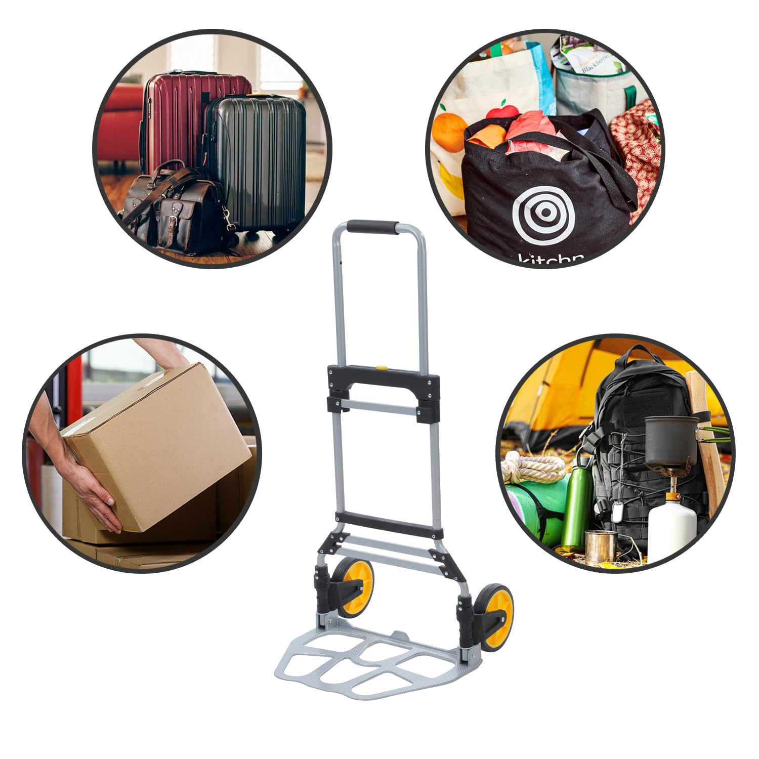 TOPWAY Klappbare Sackkarre Aluminium, Faltbarer Transportwagen mit Plattform, 120 kg Tragkraft, Teleskopgriff, multifunktionaler Handwagen für Haushalt, Büro & Garage, 552174