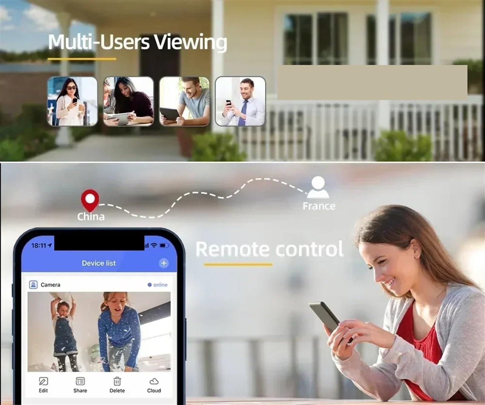 Caméra de sécurité, Caméra 5MP PTZ, Double écran, Application de Stockage en Nuage, Suivi AI, Alarme Automatique, Vision Nocturne Couleur, étanche IP67(5MP Camera 64G)