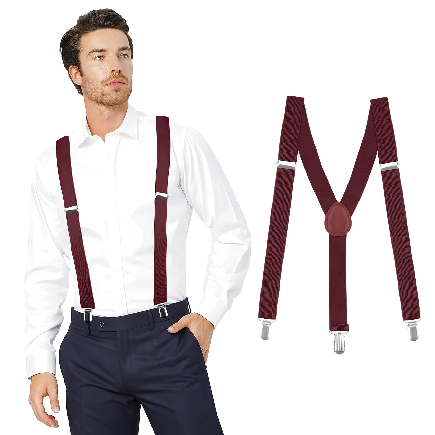 Tirantes ajustables para hombre con correas elásticas y espalda en Y, tirantes de senderismo debajo de la ropa, Rojo vino