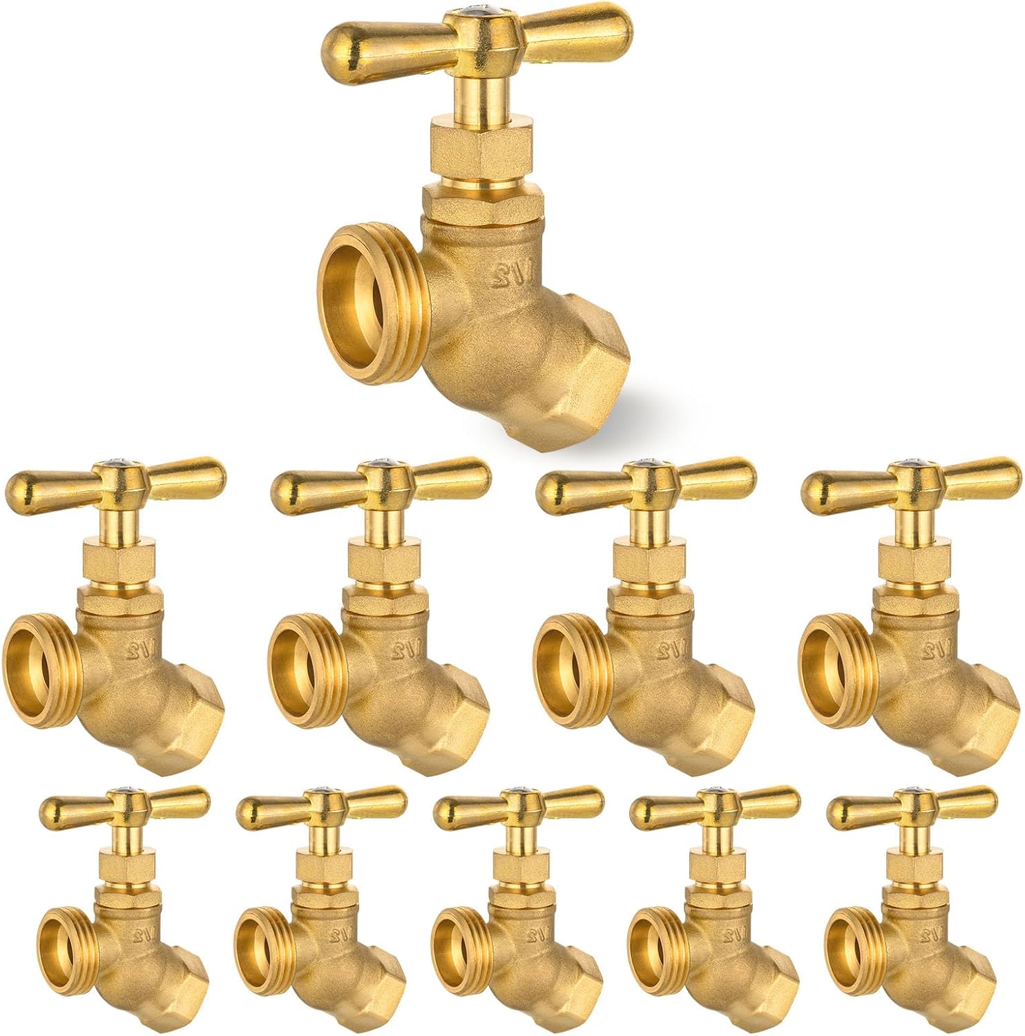 10PCS GUOFIS Hose Bibb Valve,1/2" FIP Inlet X 3/4" MHT Garden Valves,No-kink,Heavy Duty Brass(BIBCOCK016-10Pack)