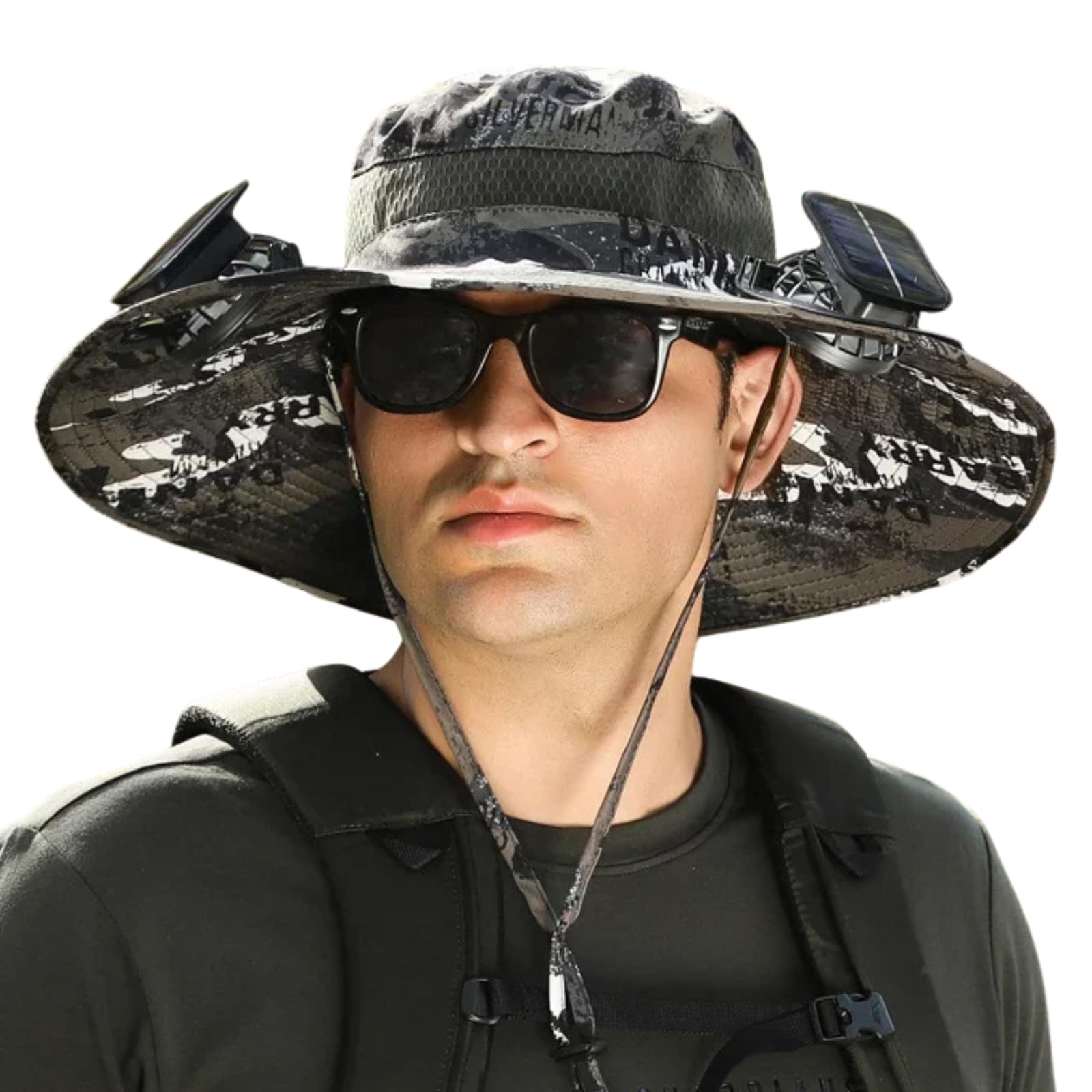 Outdoor Wide Brim Sun Hat with 2 Solar Fan Sun Bucket Hat for Men Women UPF 50+ Bucket Fishing & Beach Hat with Fan Built in, S3, Medium-XX-Large