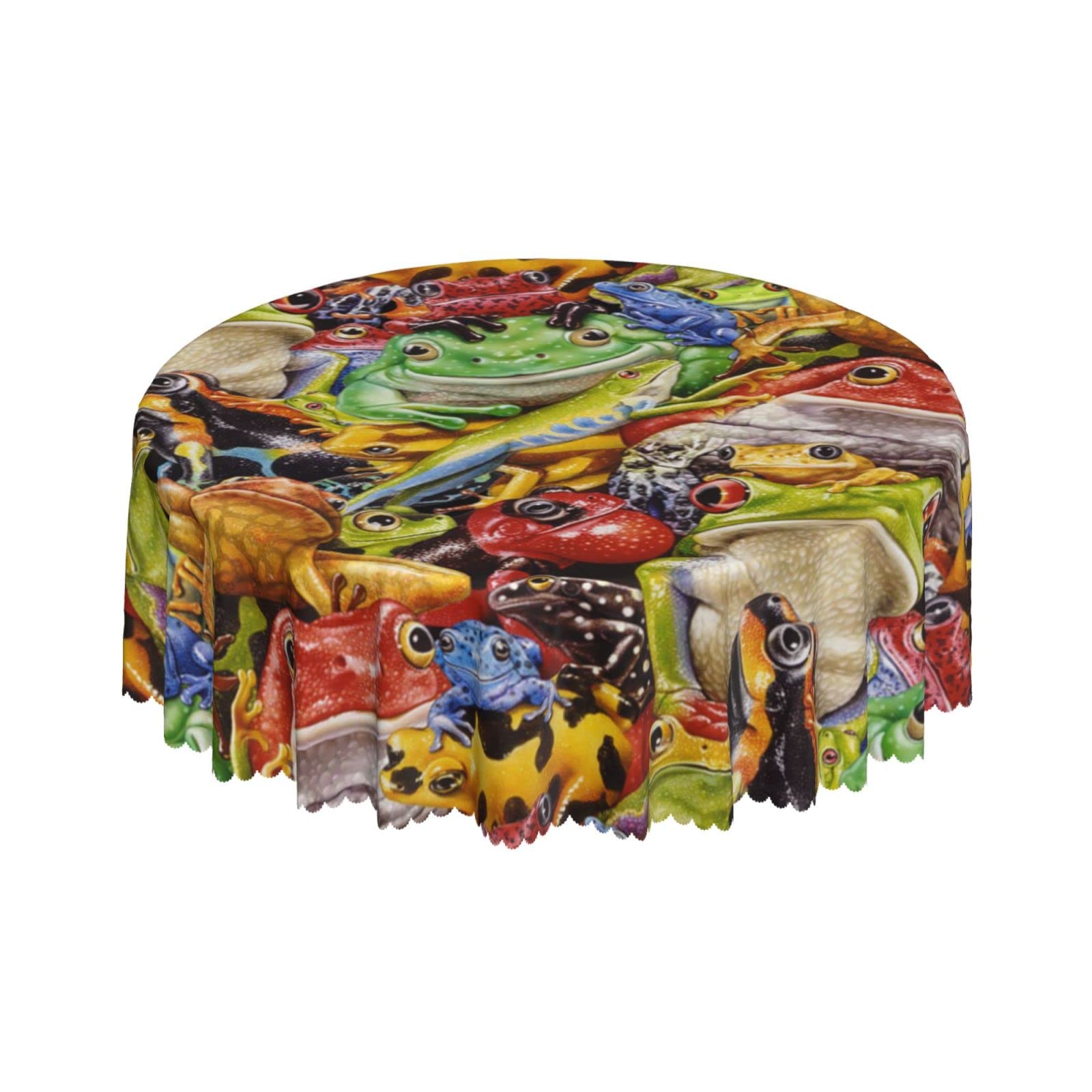 Lsjuee Bright Colored Frog Round Tablecloth 60 Inch Printed Washable Tablecloth for Dining Party Holiday Fall Home Decorative