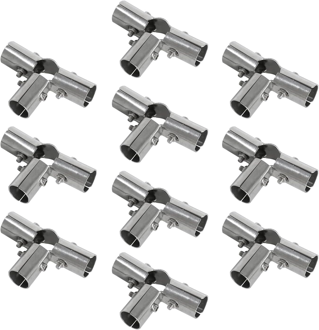 Structural Pipe Connector,1" Stainless Steel 4 way Pipe Clamp Chain Link Fence Clamp,10 pack Corner Fitting End Rails Clamp Fit OD 25mm Tube,Thickness 1.8mm