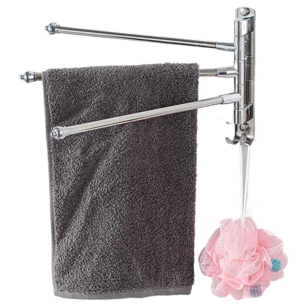 tea towel holders, Out Stainless Steel Swivel Towel Rack 3 Bar Hanger Black Folding Arm Bathroom(Silver)