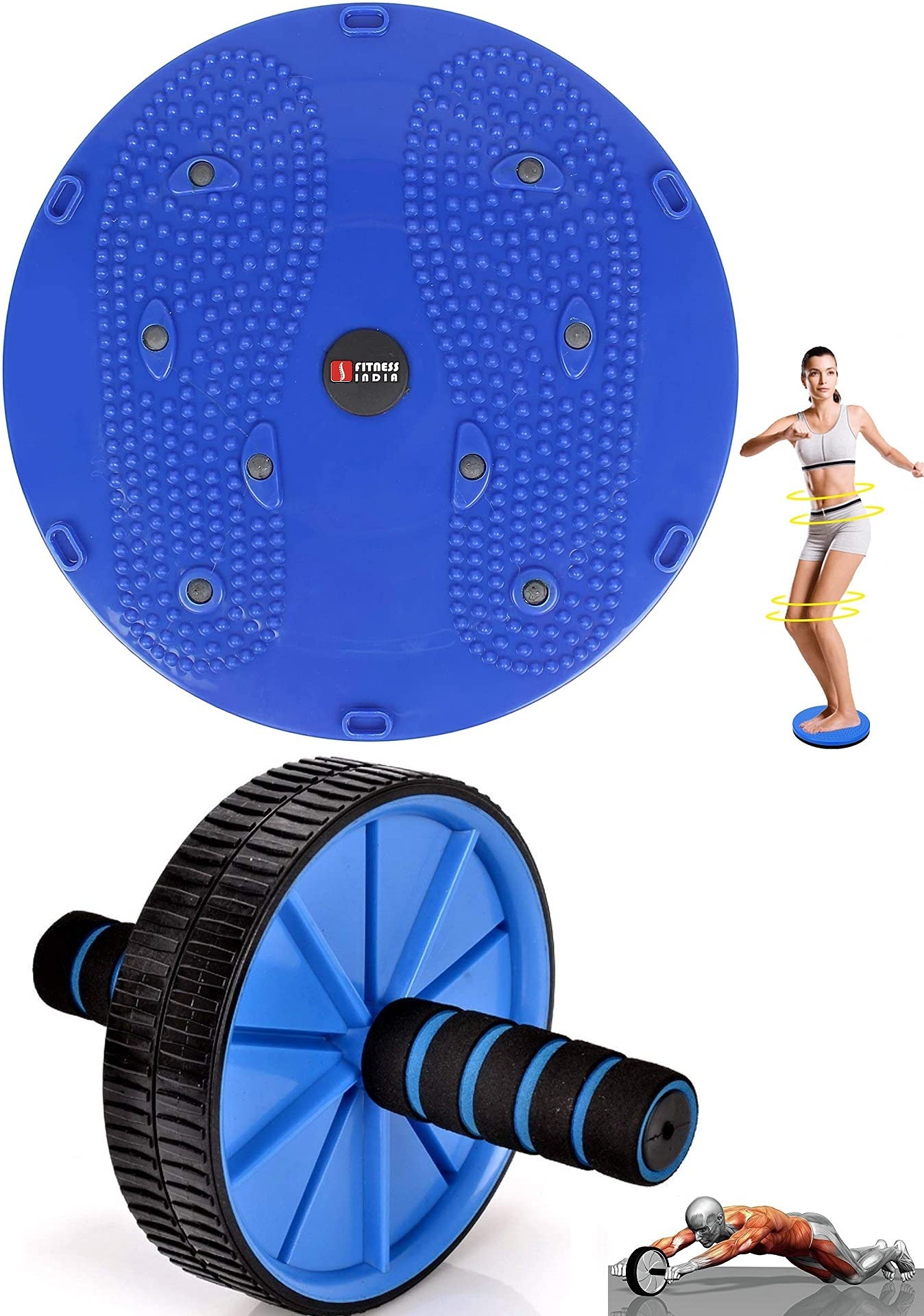 FITNESS INDIA™ AB Roller & Tummy Twister (Combo of 2) Waist Trimmer Body Toner Home Gym Equipment Abdominal Exercise - Multicolour (B0944C52TK) Amazon Price History, Amazon Price Tracker