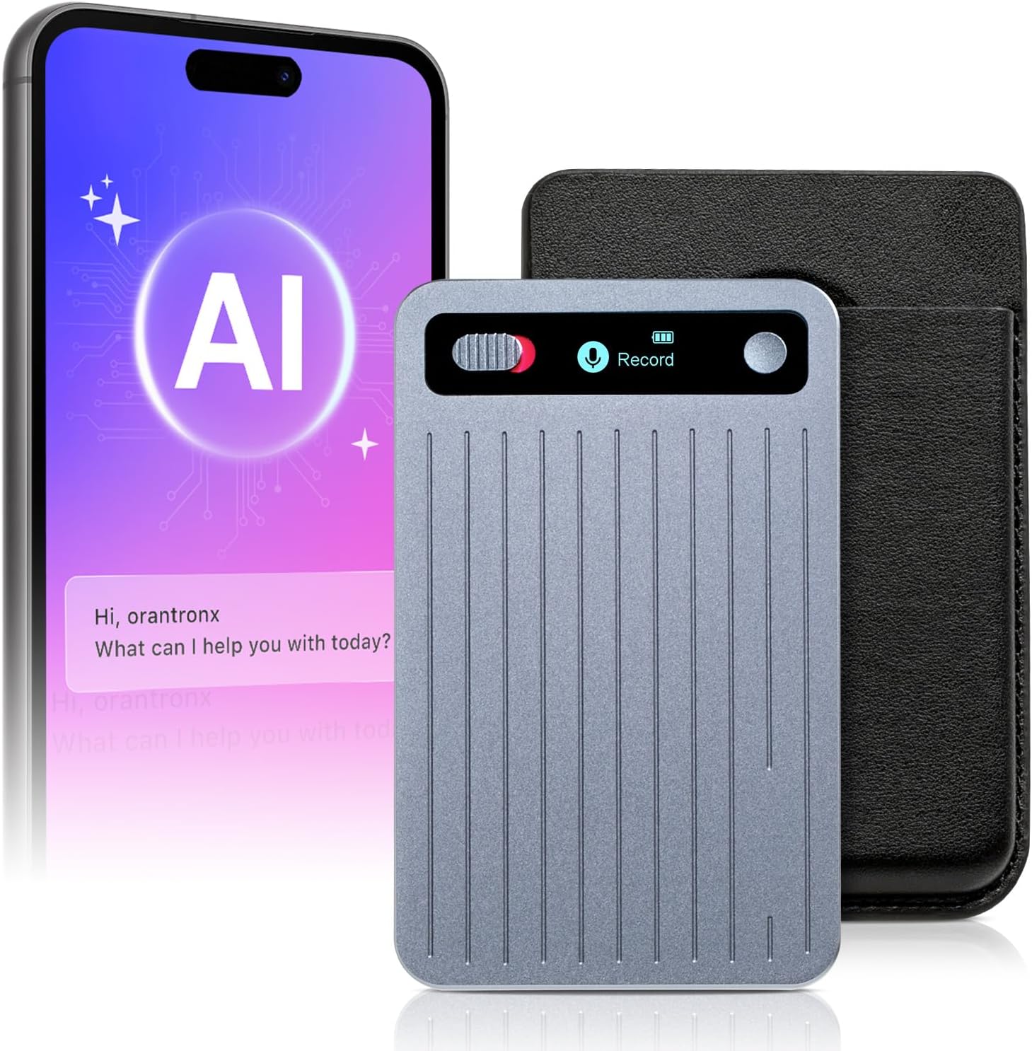 AI Voice Recorder with App Control, Noise Reduction, Transcribe & Summarize with AI Technology, Note-Taking Device Supporting 104 Languages, 64GB Digital Audio Recorder for Meetings and Calls – Gray