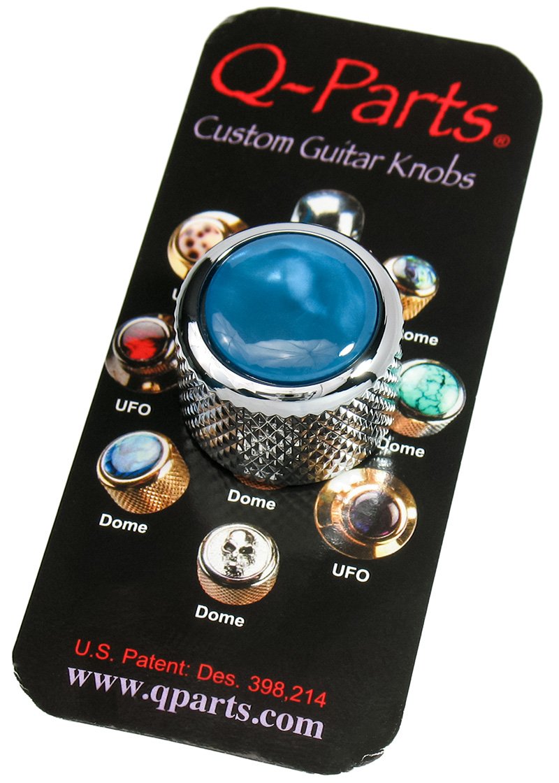 Dome Guitar Knob, Chrome with Acrylic Aqua Pearl Inlay