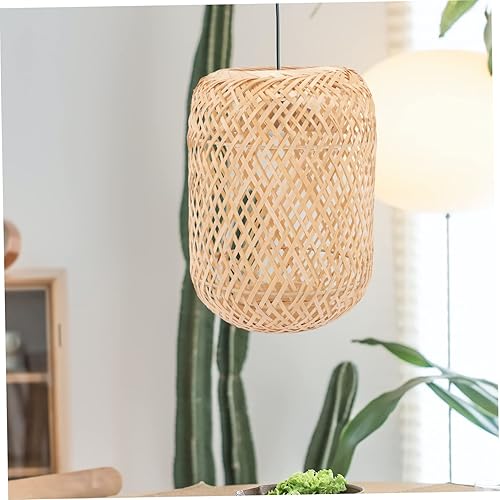 Miniatura 7 de Housoutil Lámpara de bambú Pantalla de mesita de noche, mini lámparas para espacios pequeños, pantalla de madera para lámpara de mesa, lámpara de