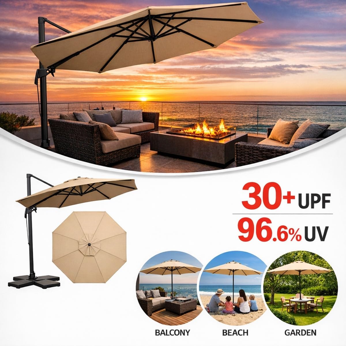 Market Patio Umbrella Replacement Canopy, 6.6ft 7.5ft 9.2ft 9.8ft 13ft Outdoor Umbrella Replacement Top Cover, Waterproof Resistant Umbrella Fabric (6 or 8 Ribs)