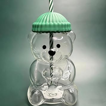 2025 Glass Bear Cup,Bear Straw Cup Baby Cute Mug Borosilicate Glass For Coffee Milk Tea Drinks With Lid 20oz