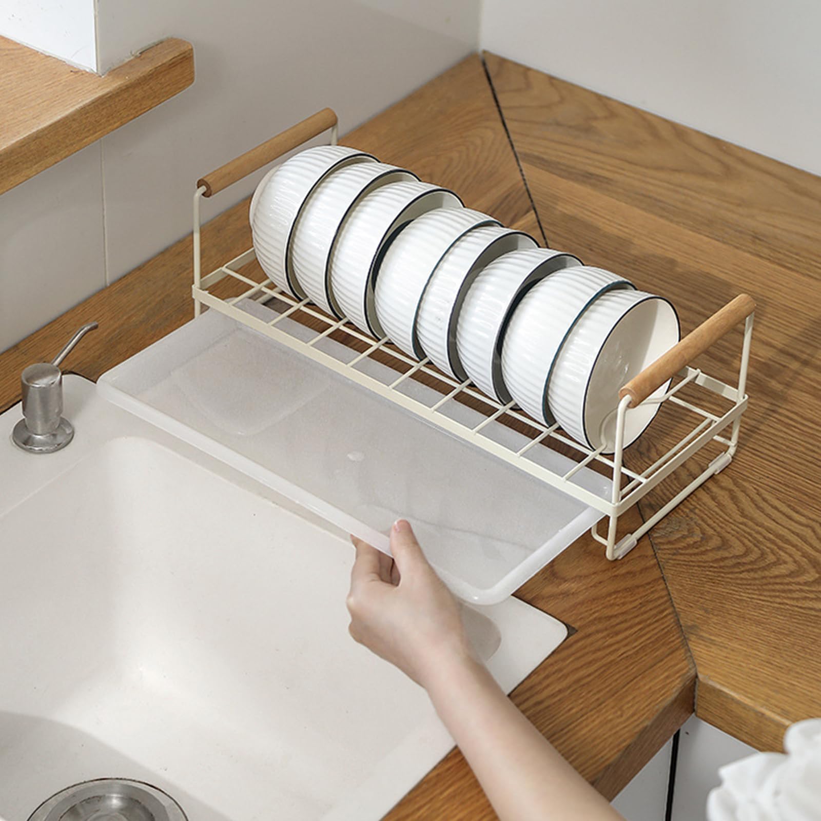 ANTOLE Dish Drying Rack with Drain Tray, Space Saving Plate Organizer for Kitchen Cabinet,Anti-Rust Stainless Steel Pot Lid Organizer for Kitchen Sink