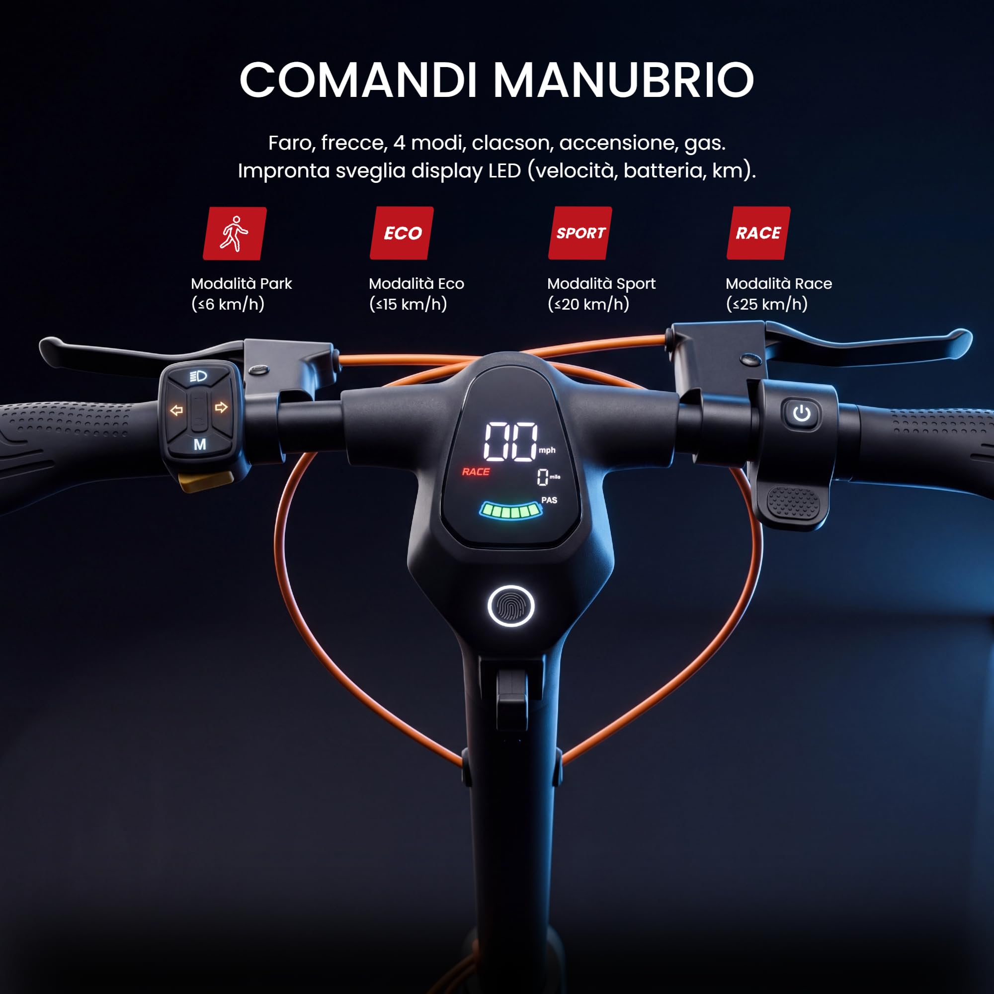 Monopattino Elettrico per Adulti con Sensore di Impronta Digitale, Autonomia 85 km, Pneumatici Tubeless 10,5 Pollici, TCS Controllo di Trazione