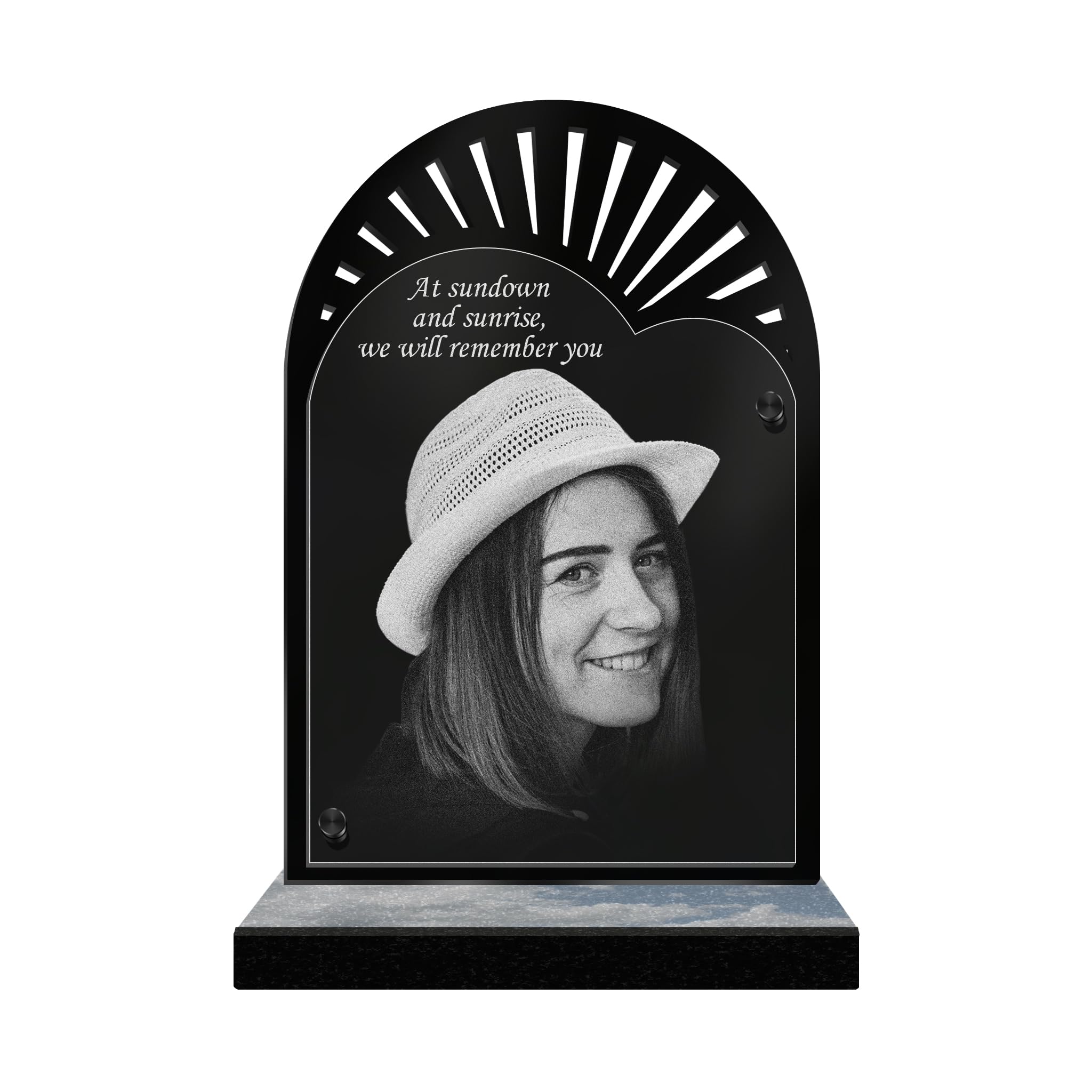 ETERNEL - Personalized Memorial Plaque Sun Rays - Customizable Photo and Text, laser-engraved memorial plaque for tribute, plexiglass, cemetery plaque, tombstone, mourning, funerals