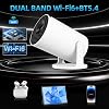 Mini Projector for Bedroome WiFi 6 BT 5.4 1080P Support Smart Projector Compatible with Laptop PC Smartphone Auto Keystone 180° Rotatable