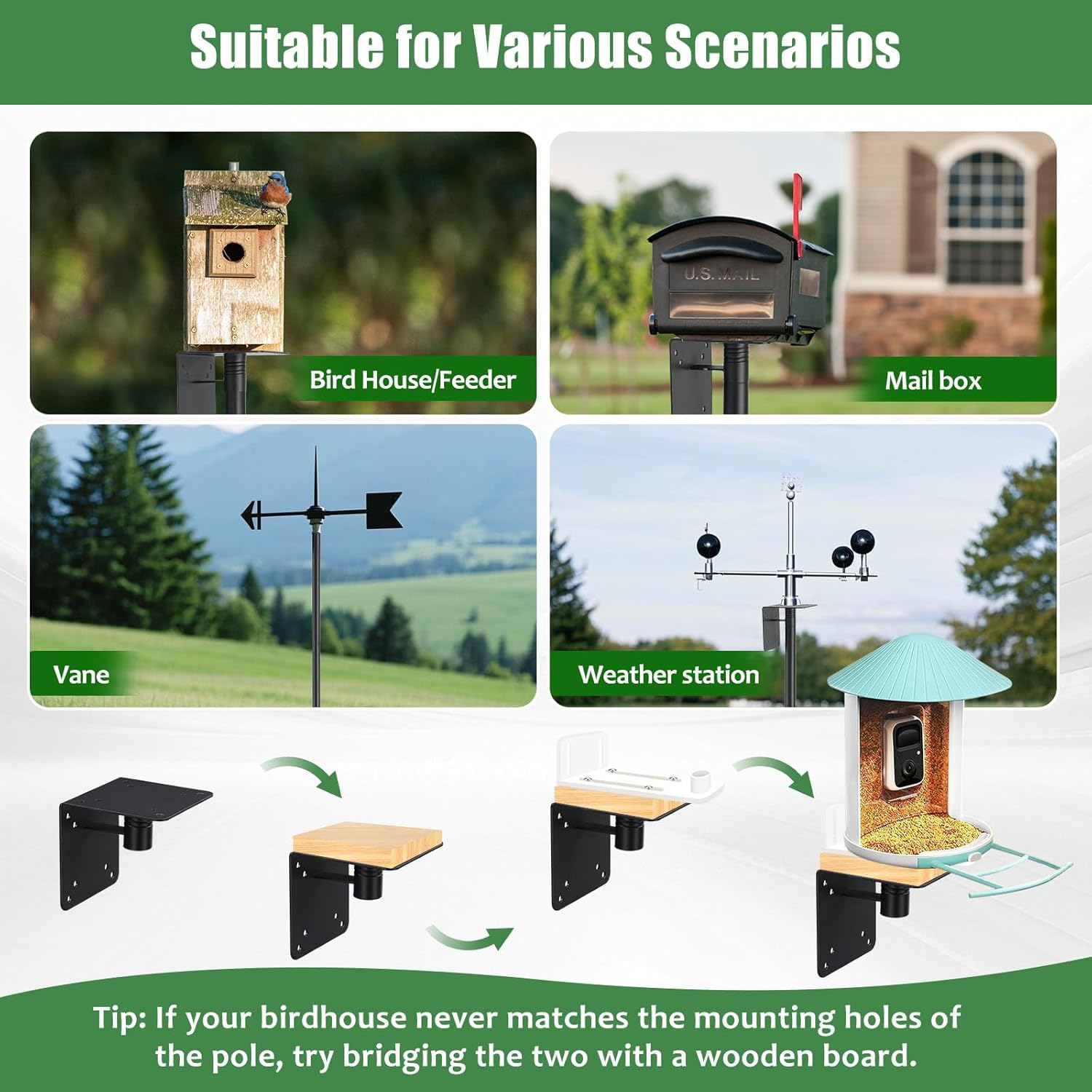 Bird Feeder Pole - 48" Outdoor Decor, Premium Metal, Rust-Resistant, Sturdy & Weatherproof, Easy Installation for Garden, Lawn, Field