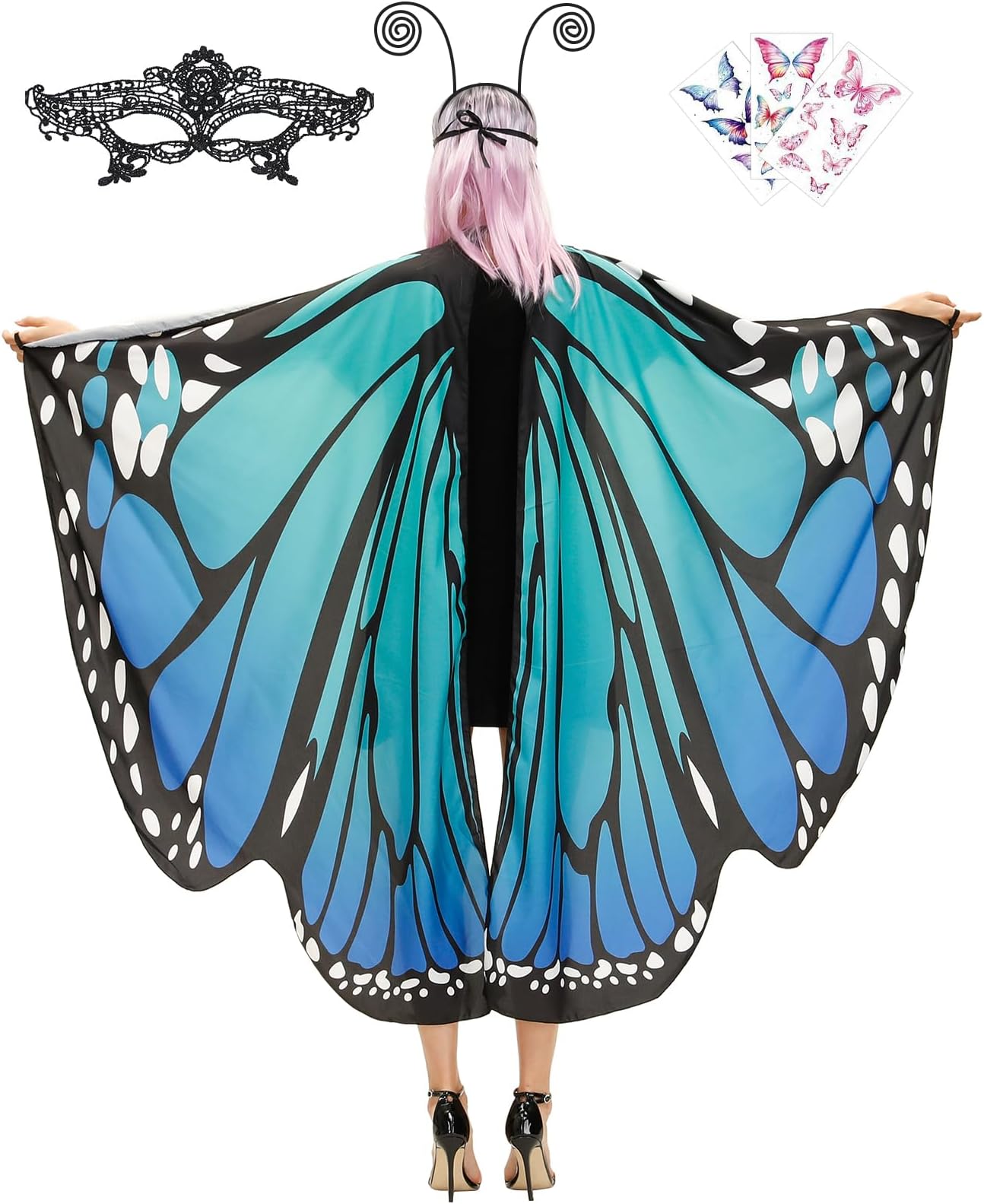 Butterfly Cape Costume Adult, Halloween Butterfly Wings Costume Women Colorful Festival Butterfl Wings Shawl Cape