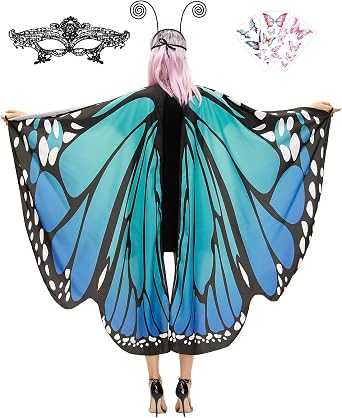 Butterfly Cape Costume Adult, Halloween Butterfly Wings Costume Women Colorful Festival Butterfl Wings Shawl Cape