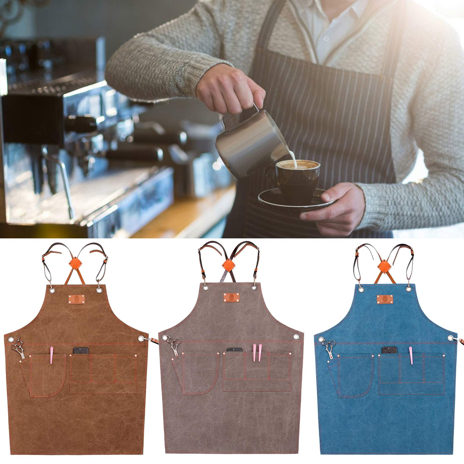 Grembiule da cucina in cotone, con schienale a croce, regolabile, da cucina, da cucina
