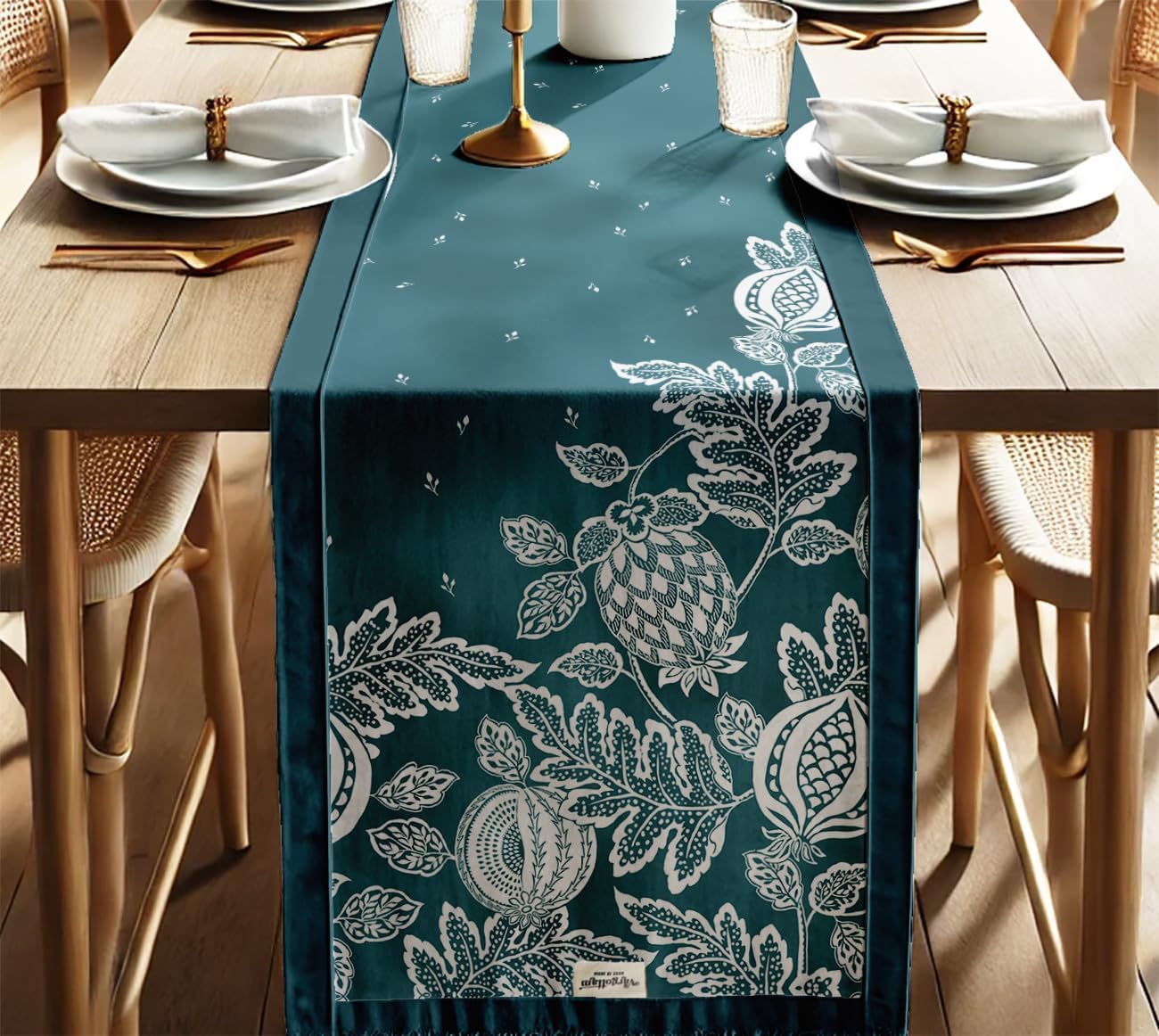 Handcrafted Double Layer Cotton Table Runner - Vargottam Fabric Table Linen with Border - Machine Washable, Stylish Runner for Dining & Console Tables - Fruits