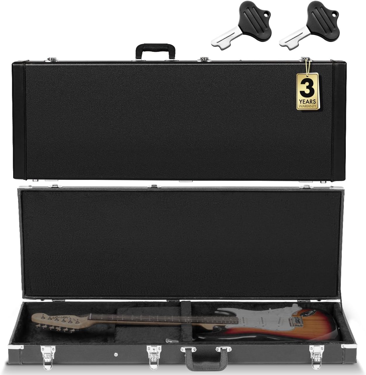 Electric Guitar Hard Shell Case Portable Square Guitar Case Hardshell for Standard Electric Guitars Black