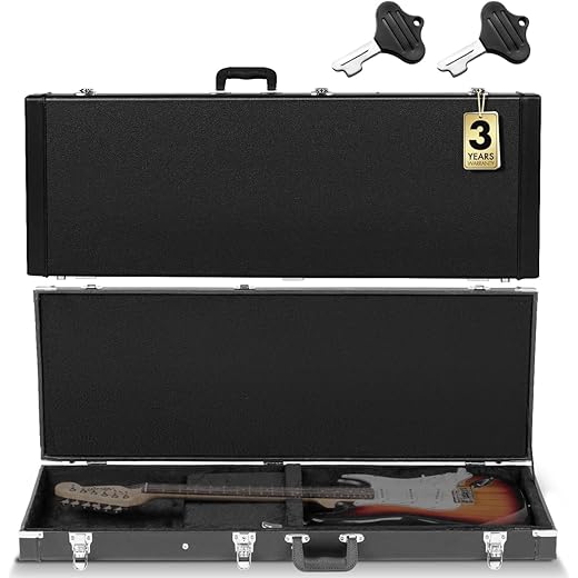 CAHAYA HardShell Wood Case Electric Guitar Hard Case Rectangle Shaped Guitar Case Hardshell for Standard Electric Guitars with Lock Latch Keys Black CY0209