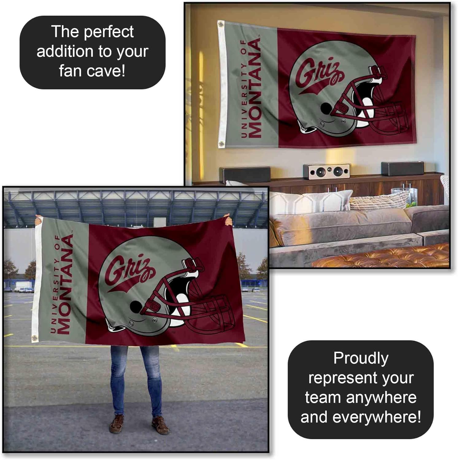 Montana Grizzlies Football Helmet Flag