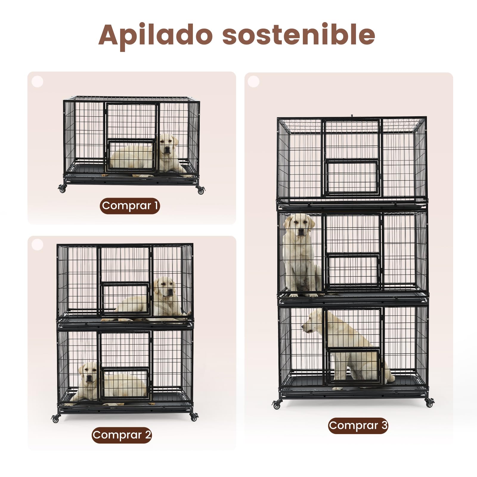Gardner Pet Jaula para Perro Talla L-82.3x51.5x56cm para Perros Medianos, Diseño a Prueba de Escape con Bandeja, 3 Puertas Desmontables y Ruedas Bloqueables, Jaula Plegable de Metal para Perros-Negro