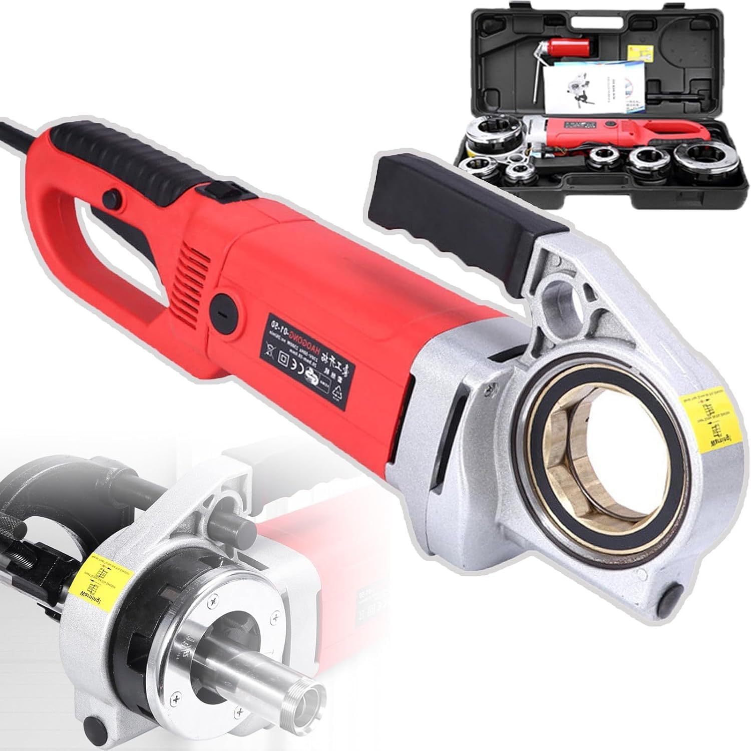 Kit de roscadora eléctrica para tuberías, máquina Industrial de 2300 W con función de Avance y Retroceso, con maletín de Transporte, para Cortar y roscar tuberías metálicas.