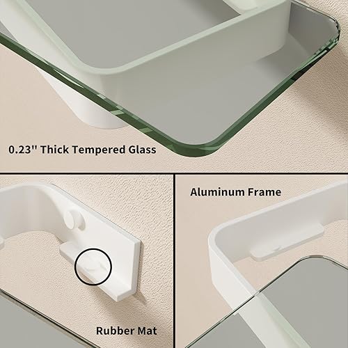 Miniatura 6 de Danpoo Estante de pared de 12 pulgadas, de vidrio templado transparente con marco de aluminio blanco mate Organizador flotante versátil para baño