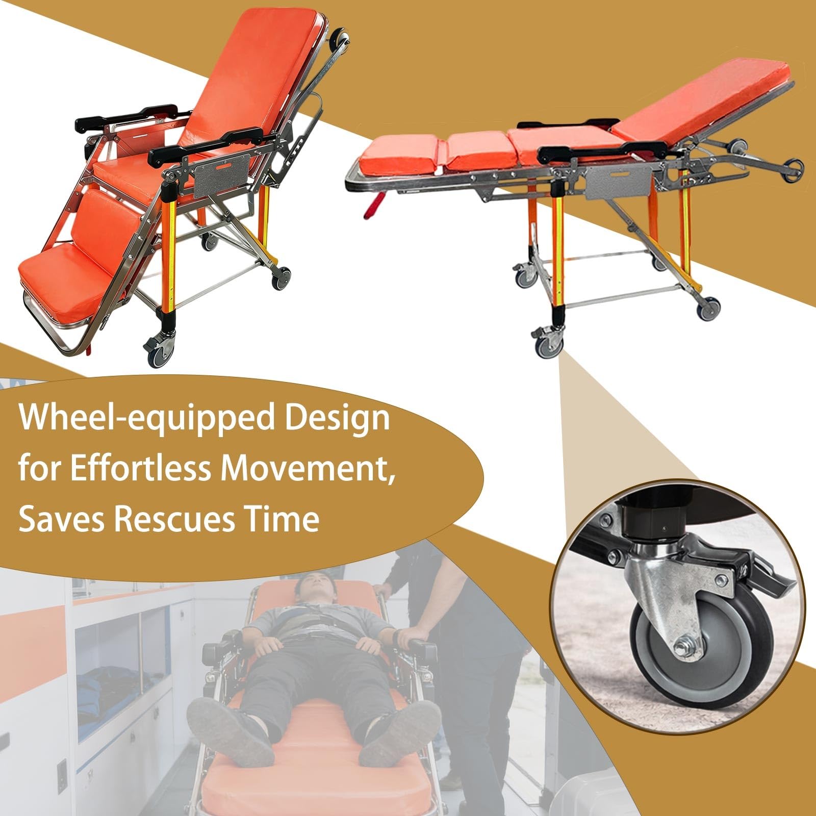 Silla plegable ligera, camilla de transferencia de pacientes y evacuación para ambulancia, rescate, capacidad de 363 libras, aleación de aluminio