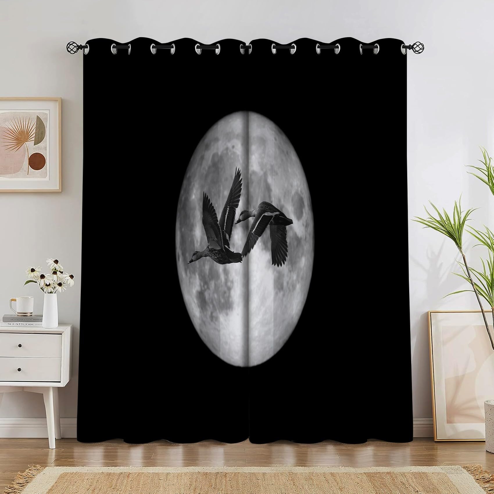 Rideau occultant thermique de 140x260cm avec motifs lune nocturne