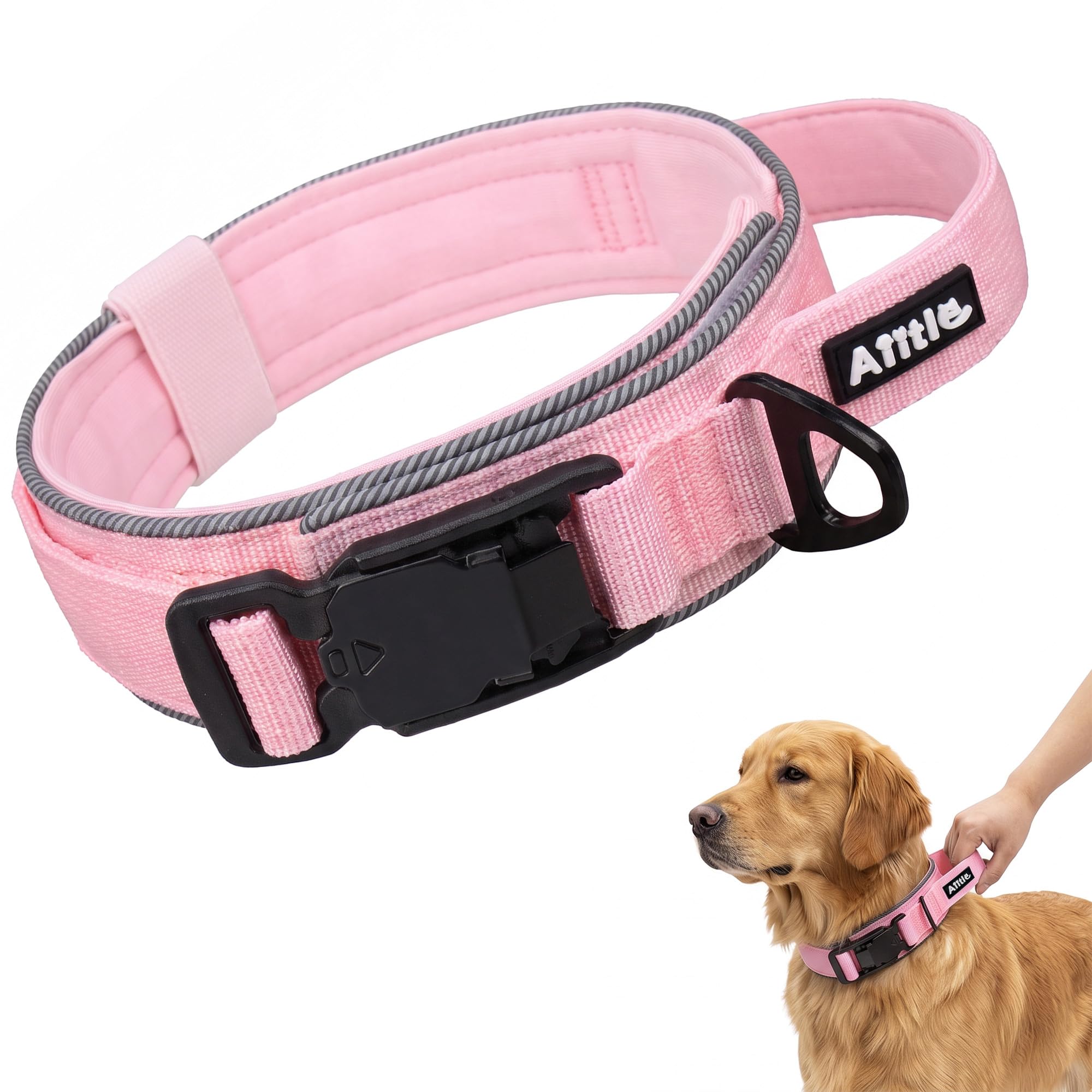 AIITLE Tactical Dog Collar with Magnetic Buckle for Medium Dogs, Pink M