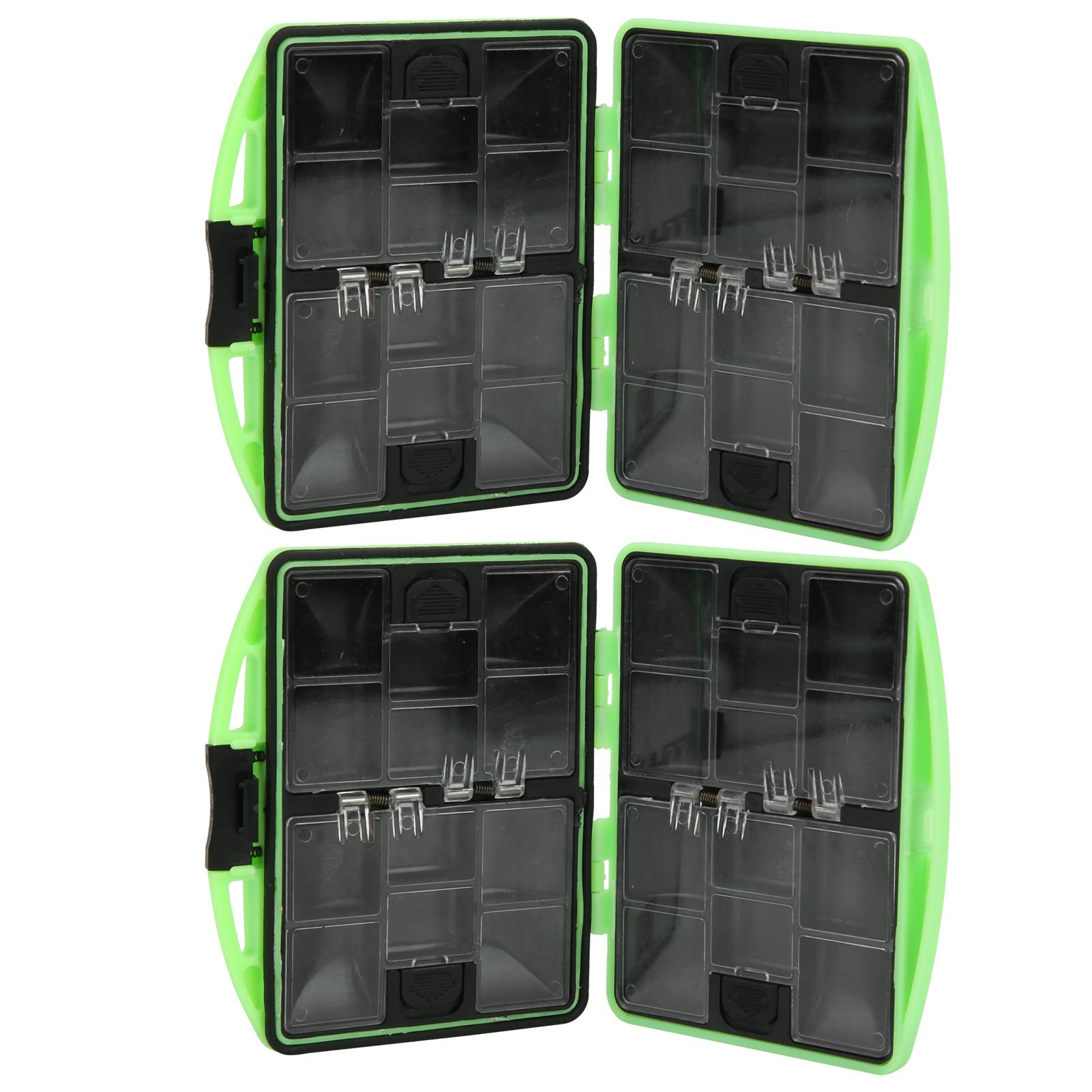 Boîte De Rangement Pêche Carpe ABS – 2+1 Compartiments, Échelle Intégrée, Cloisons Amovibles Pour Hameçons Et Petites Pièces (28,5x20,5x7 Cm, Vert)