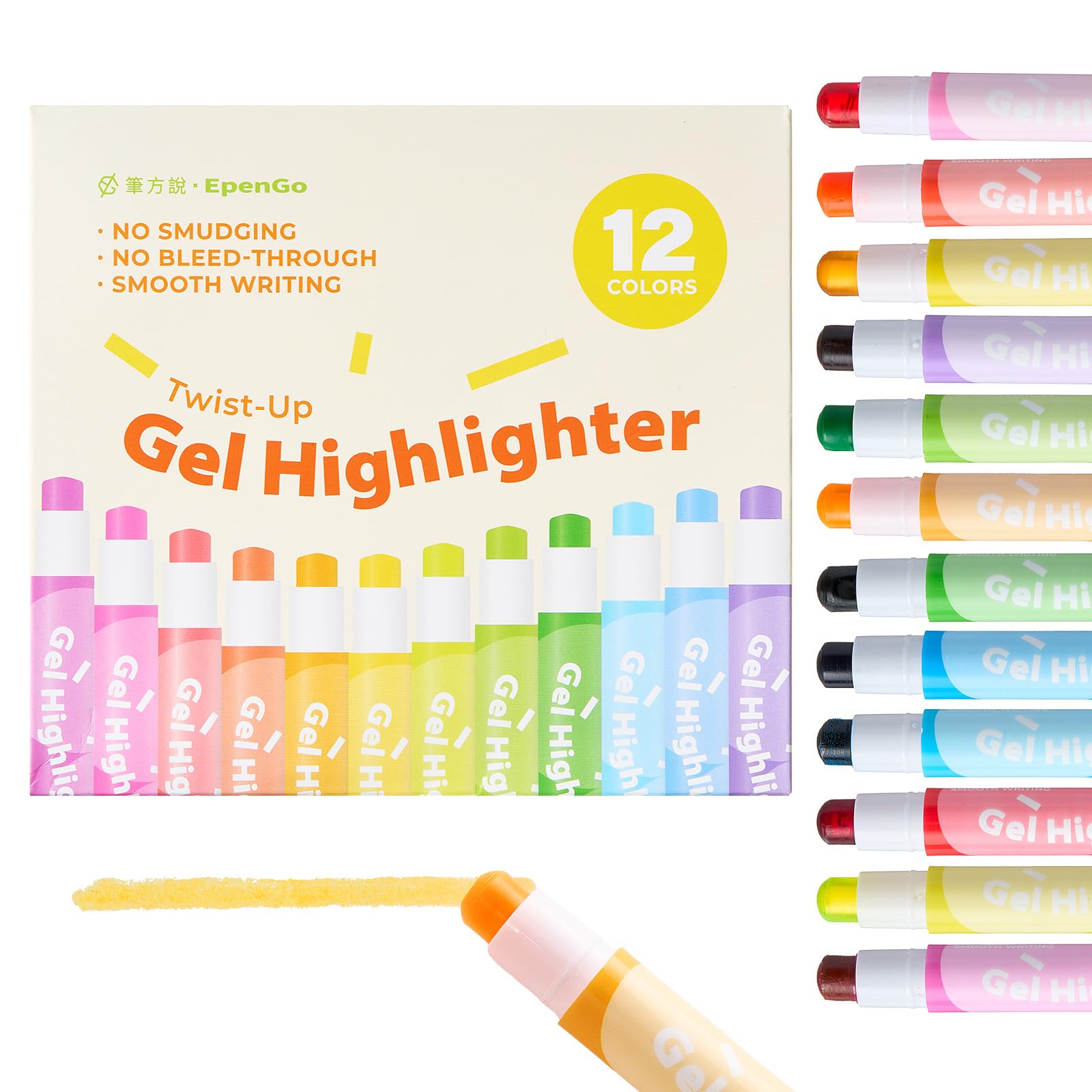12-Pack Bible Gel Highlighters, Pastel No Bleed No Smear Twist-Up