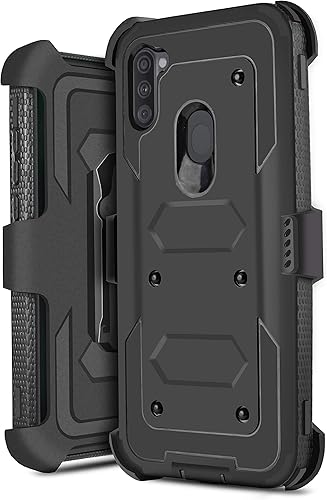 JACKPOT WIRELESS Funda resistente para Samsung Galaxy A11 con clip giratorio para cinturón, función atril de doble capa con protector de pantalla JACKPOT WIRELESS Funda resistente para Samsung Galaxy A11 con clip giratorio para cinturón, función atril de doble capa con protector de pantalla