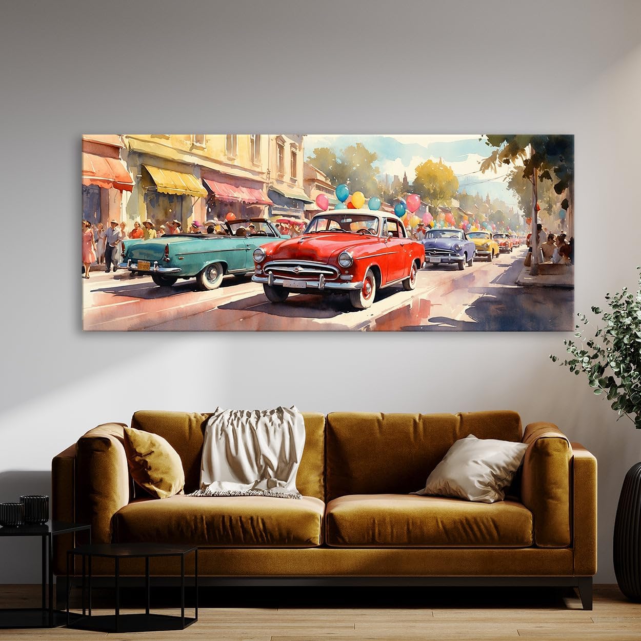 Sense Canvas Automotive Parade Nostalgia 33 Canvas Art - Home Decor Wall Art Print Poster Painting Large 40x16 / 0.75"
