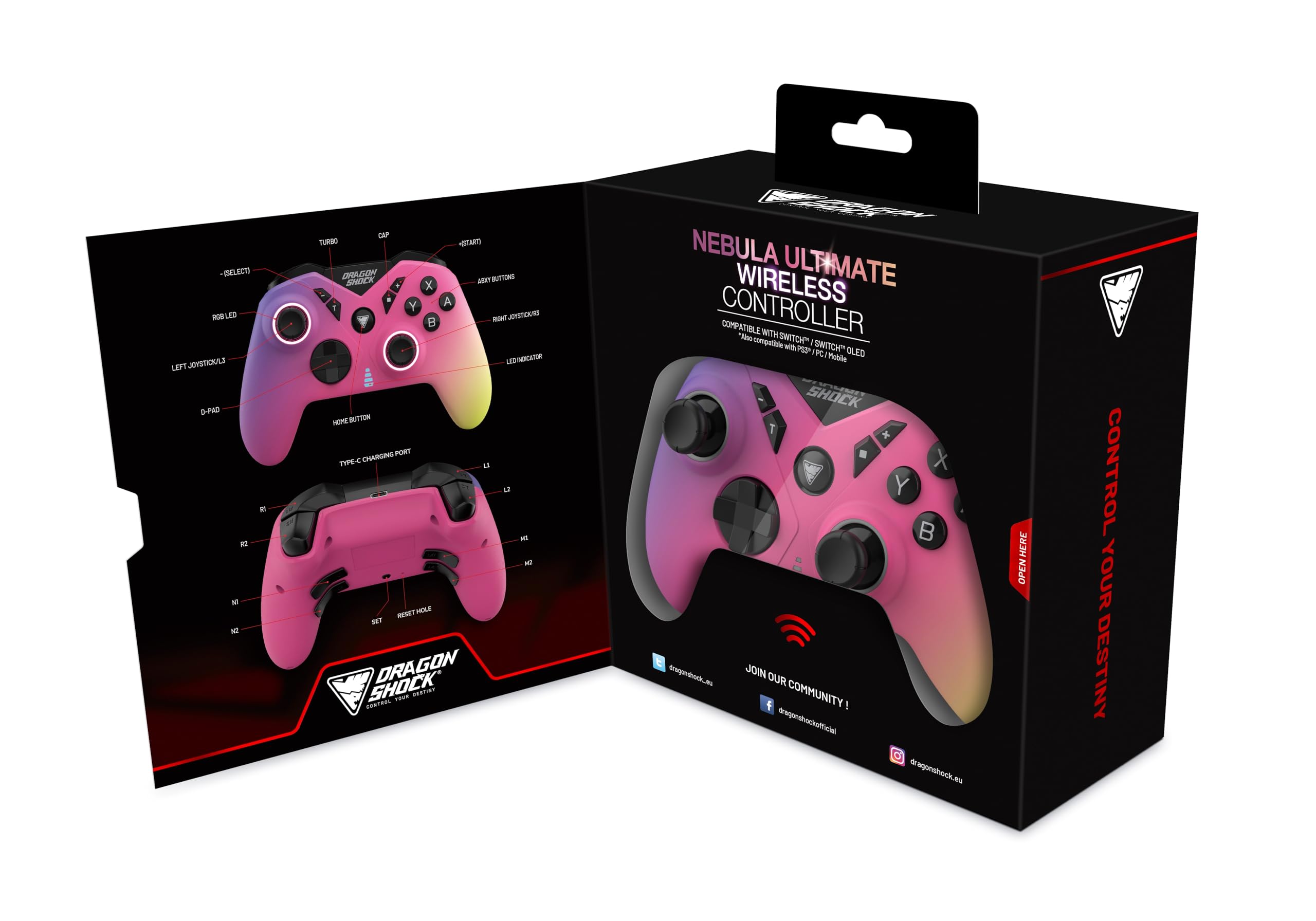 DragonShock NEBULA PRO - Manette sans Fil Pro Candy pour Nintendo Switch, Switch Lite, Switch OLED, PS3, PC et Android
