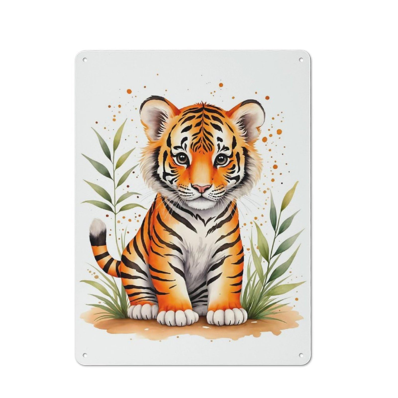 Junmoney Style-20 Tin Wall Plaque 40X30cm With Cute Tiger Watercolor For Man Cave Or Games Room, A Christmas Gift For Leisure-Room Decor Enthusiasts