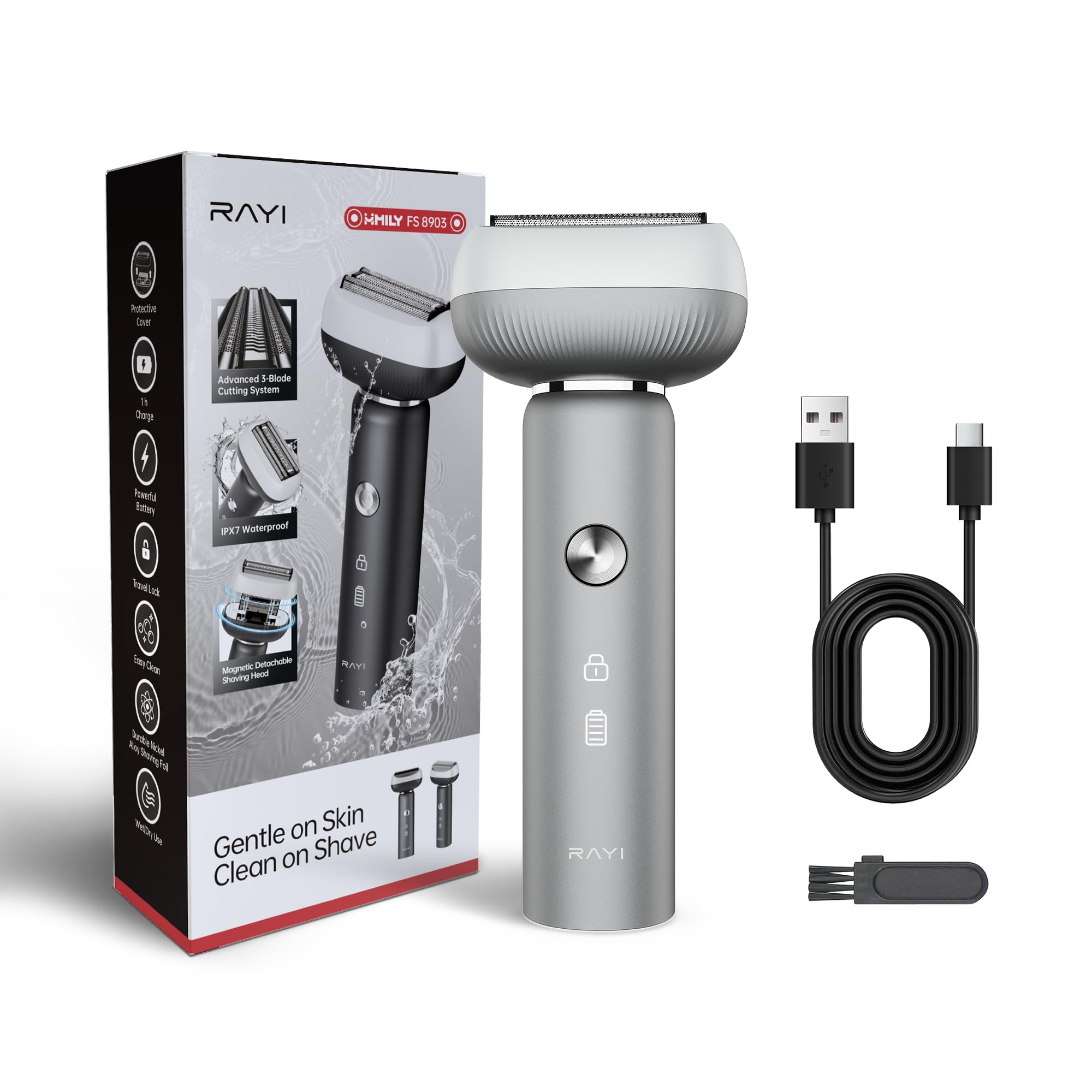 Electric Shaver for Men with Floating Arc 3-Blade 9000 RPM Magnetic Head 1 Hour Fast Type-C Charging can