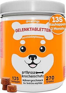 Gelenktabletten Hund 135 Kauhappen mit Grünlippmuschel Teufelskralle und Glucosamin 100 % natürlich für Gelenke Knochenschutz bei Arthrose