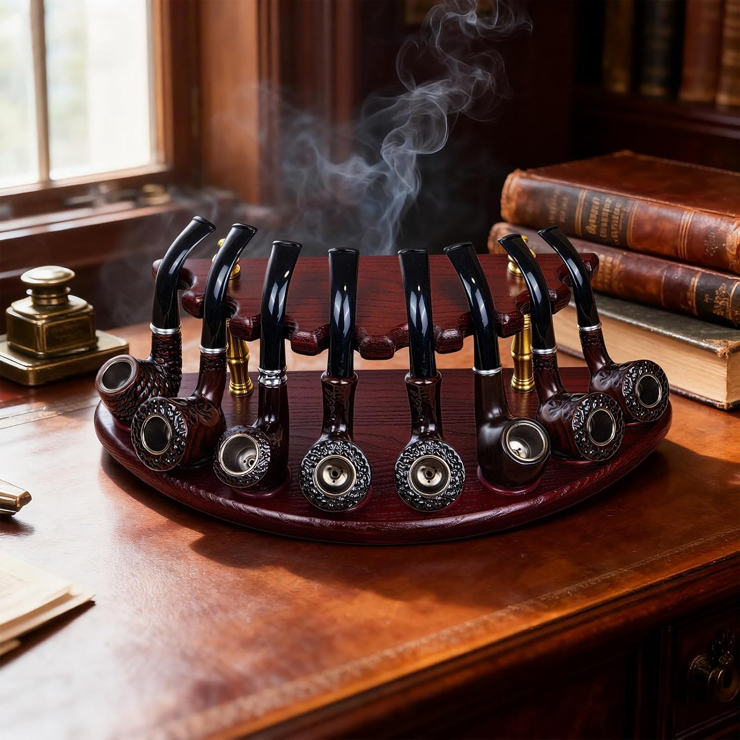Tobacco Pipe Stand Holder,Wooden Tobacco Pipe Stand Holder Rack for 8 Tobacco Pipes