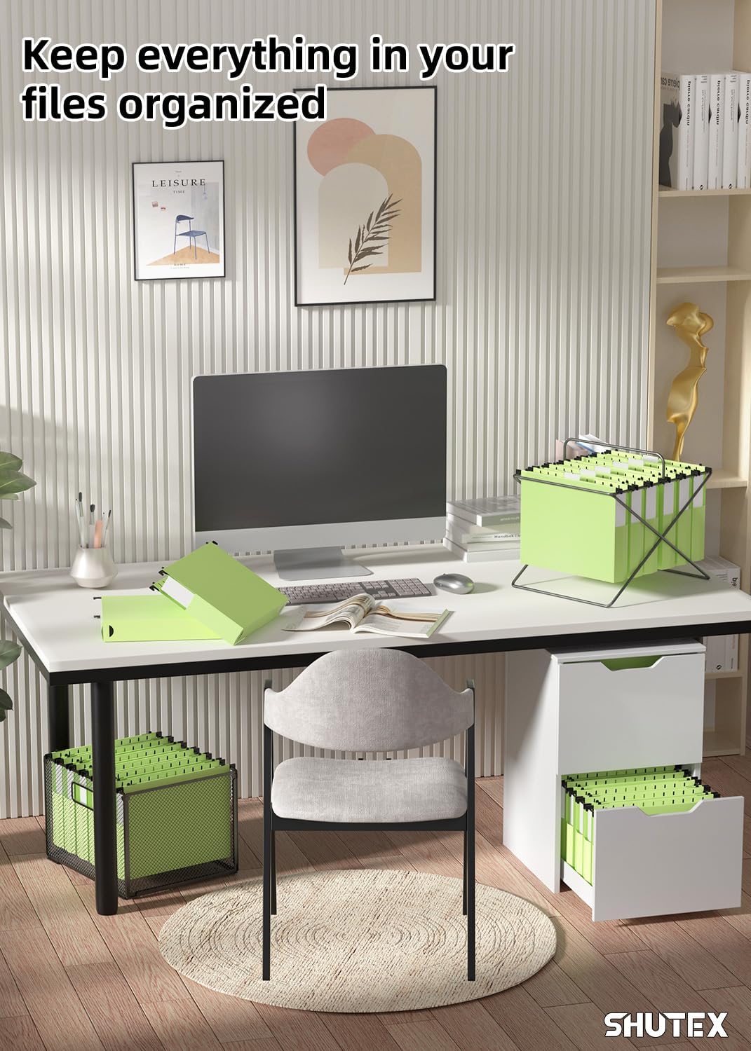 SHUTEX Extra Capacity Plastic Hanging File Folders,12 Pack Reinforced Hang Folder,Heavy Duty 2'' Expansion,Filing Cabinet Folders Letter Size with tabs for Bulk Files/Medical Charts(Mustard Green)