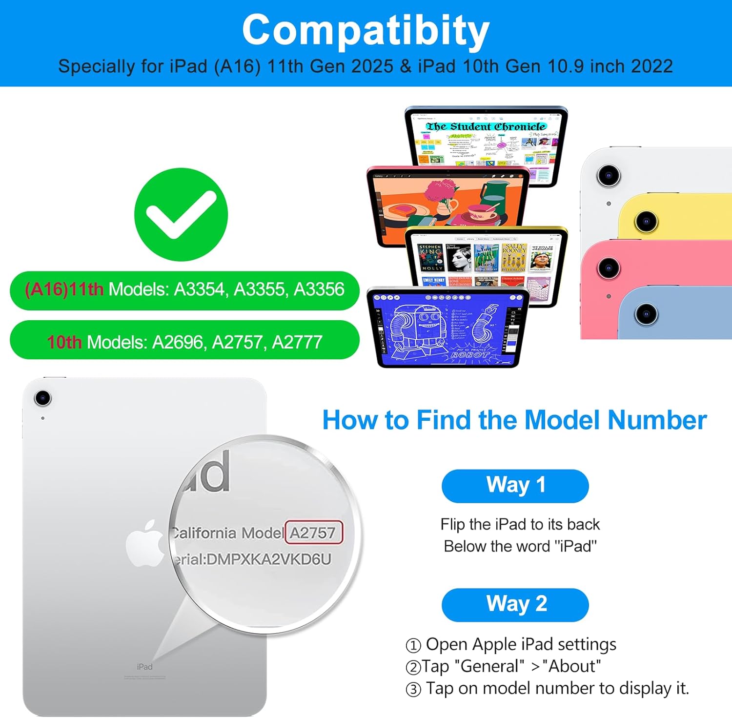 aMZCaSE for iPad A16 11th 10th Generation Case with Keyboard - 7 Colors Backlight Detachable Folio Keyboard Case for iPad (A16) 11th Gen 2025 & 10th Gen 10.9 inch 2022, Smart Wake/Up Cover, Light Blue thumbnail