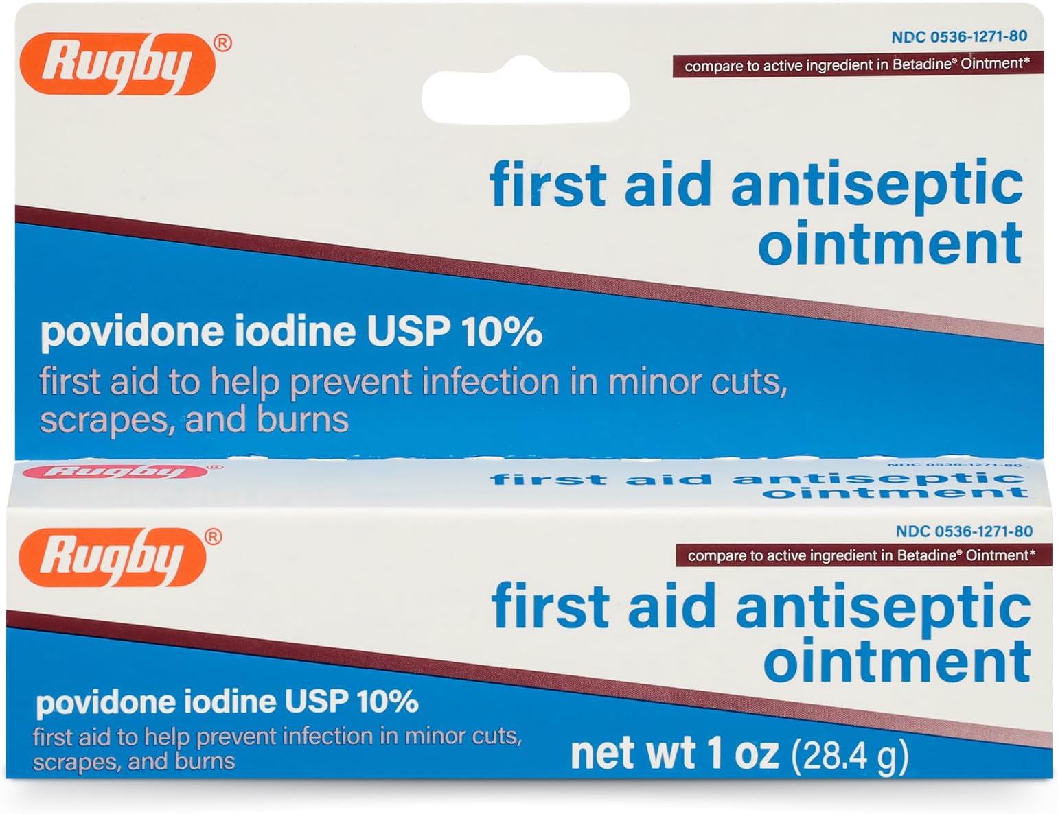 Rugby First Aid Antiseptic Ointment, Povidone Iodine USP 10% Topical Solution, Helps Prevent Infection in Minor Cuts, Scrapes and Burns - 1 Oz.